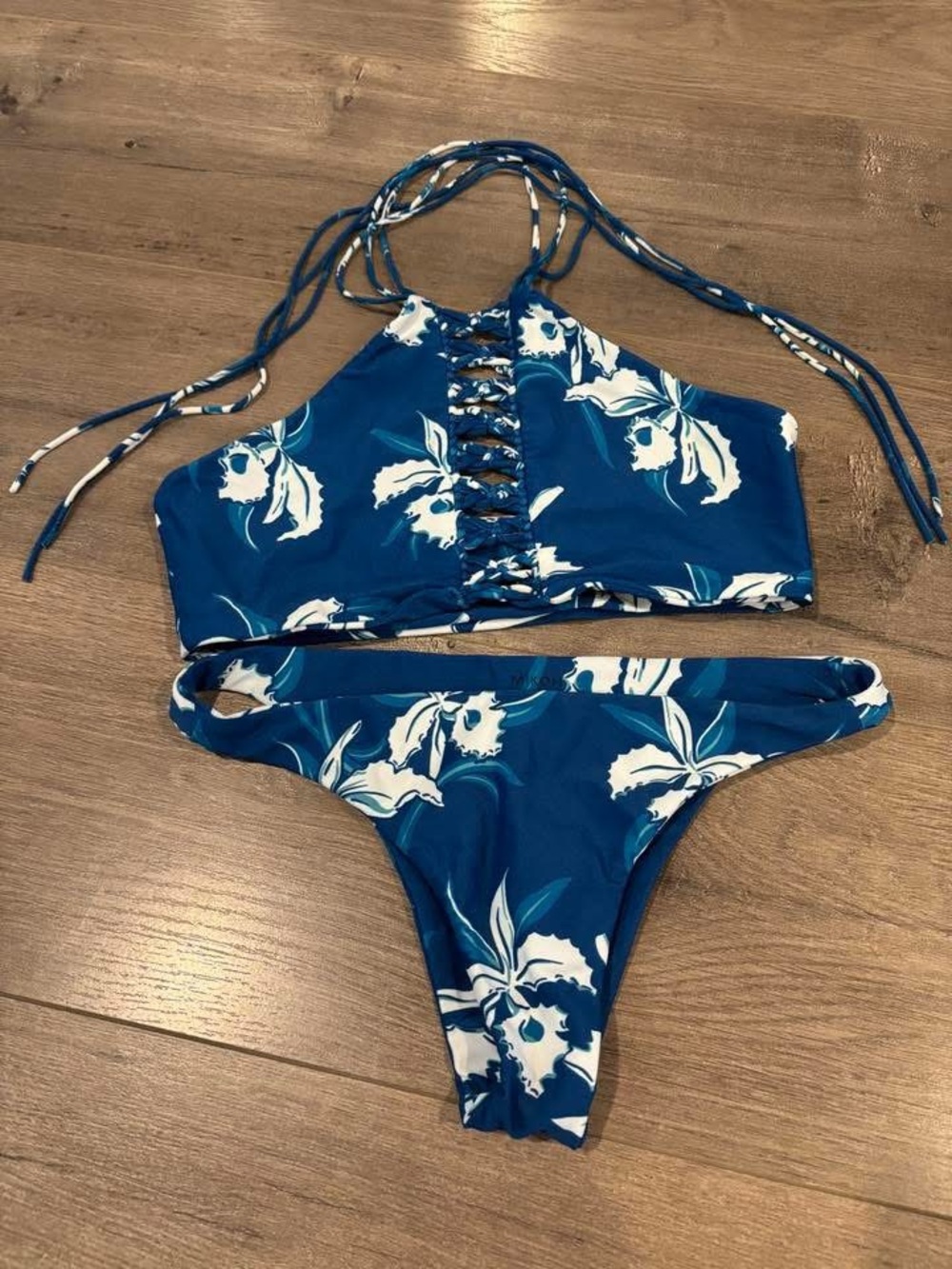 Mikoh Blue & White Floral High-Neck Bikini
